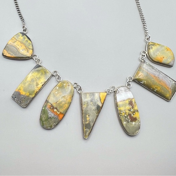 New Bumblebee Jasper Multi Stone Cluster Silver Overlay Necklace - Picture 7 of 12